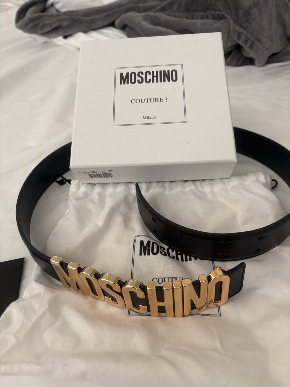 Moschino Black Leather Belt with Gold MOSCHINO Logo Letters